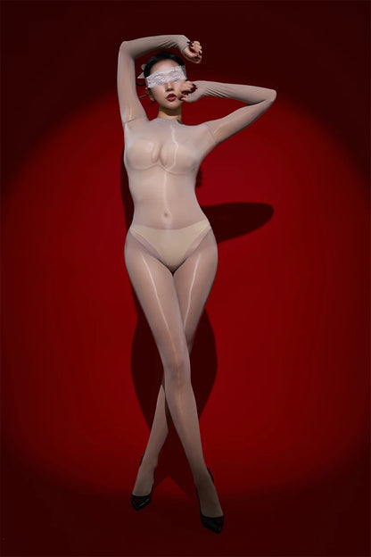 Sexy Cosplay Maid Tights Oil Glossy Elastic Bodysuit Sheer See Through Rompers One-Piece Thong Jumpsuits Leotard Candy Color