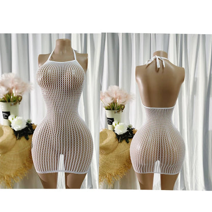 1PC Sexy Women Fishnet Cover Up Without Bikini Hollow Out Bodycon Dress  See Through Beachwear Summer Women's Swimwear