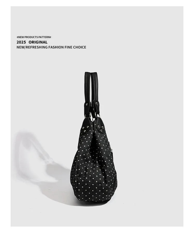 Fashionable Vintage Messenger Bags New Polka Dot Handbag Korean-style Large-capacity Tote Bags Versatile Comfortable Casual Bags
