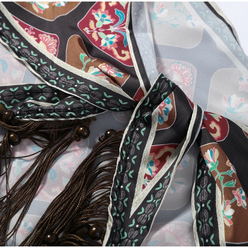 Fashion Vintage Printed Tassel Square Scarf Women Fringe Patchwork Shawl Waist Seal Accessories 2026 Spring Summer Street Shawls