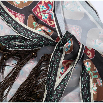 Fashion Vintage Printed Tassel Square Scarf Women Fringe Patchwork Shawl Waist Seal Accessories 2026 Spring Summer Street Shawls