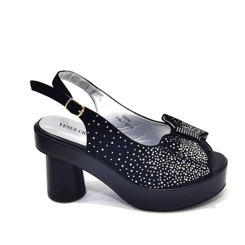 2024 Silver Fashion Square Heels with Platform African Women Shoes and Bag Set Full Crystal Pumps for Wedding Party