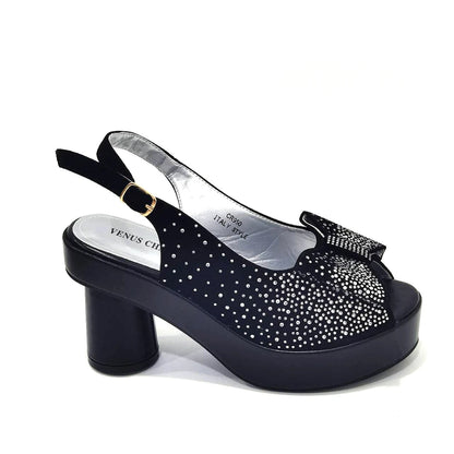 2024 Silver Fashion Square Heels with Platform African Women Shoes and Bag Set Full Crystal Pumps for Wedding Party