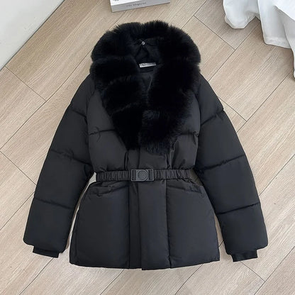 2026 Winter Coat New Women's Cotton Jacket Clothing Large Fur Collar Cold Protection Warmth Parker Thicke Waist Cotton Overcoat