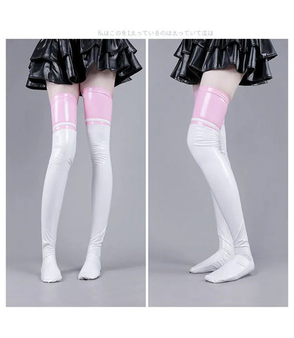Patent Leather Thigh High Latex Stockings Women's Glossy Long Socks For Party Club Cosplay Lingerie Sexy Skinny Catsuit Stocking