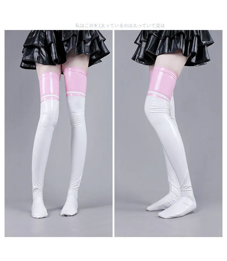 Patent Leather Thigh High Latex Stockings Women's Glossy Long Socks For Party Club Cosplay Lingerie Sexy Skinny Catsuit Stocking