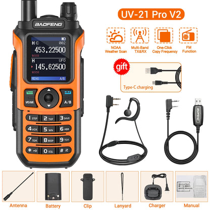 Baofeng UV-21 PRO Walkie Talkie Wireless Copy Frequency 16 KM Long Range TYPE-C V2 Two Way Radio Ham CB Radio UV-5R UV-17