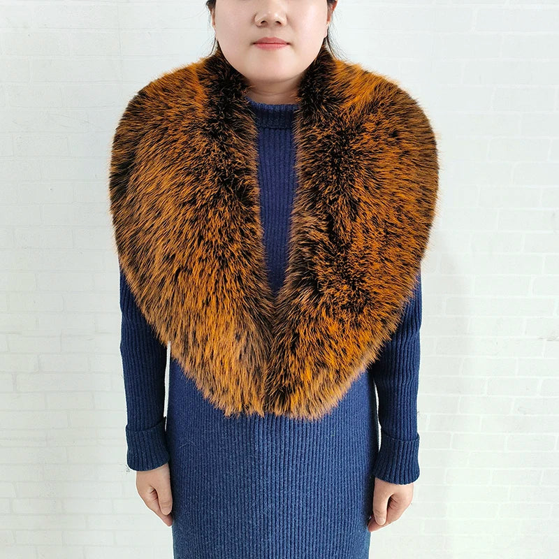 Large Women Faux Fox Fur Scarf Winter Jackets Warm Fluffy Shawl Fashion Artificial Fur Collar And Cuff Set Fluffy Scarves Female