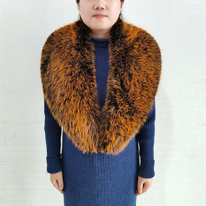Large Women Faux Fox Fur Scarf Winter Jackets Warm Fluffy Shawl Fashion Artificial Fur Collar And Cuff Set Fluffy Scarves Female