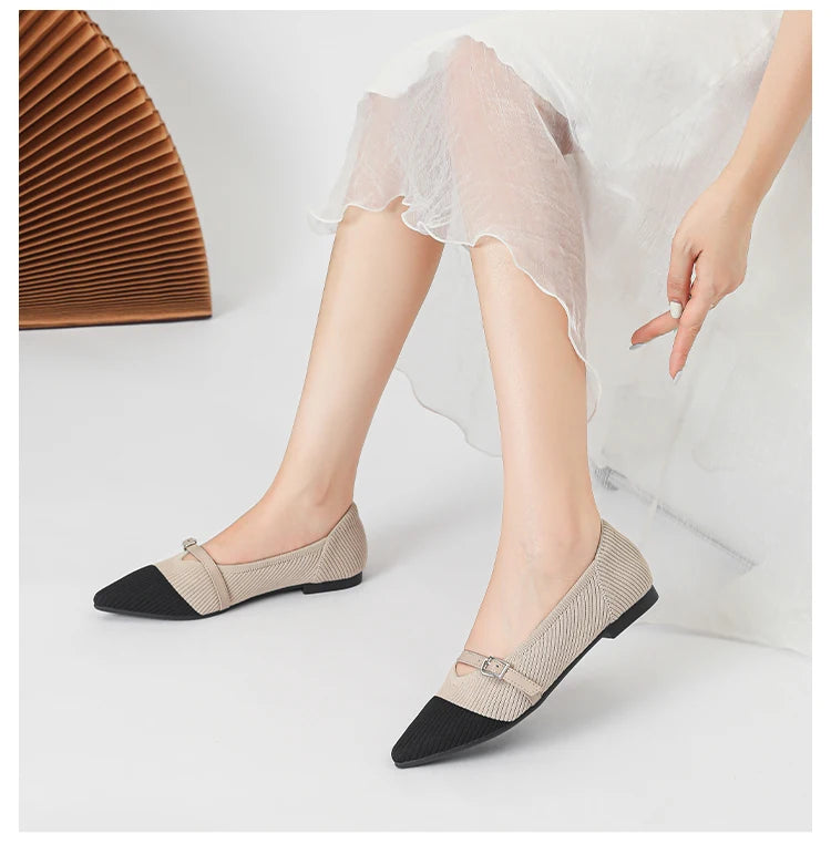 Women's flat shoes with pointed soft knitted sole breathable and comfortable shoes Spring and Autumn 2024 new model
