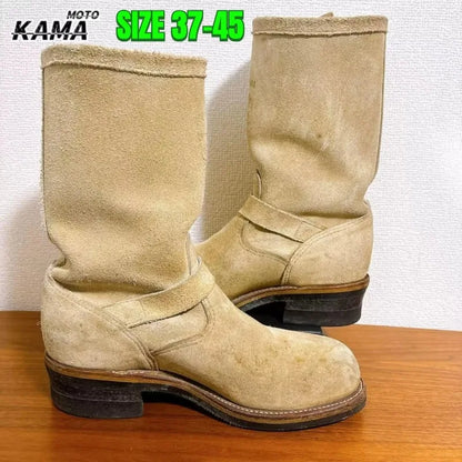 Handmade Vintage Velvet Khaki Work Boots Men's American Style Mid-Calf Retro Thick Bottom Belt Buckle Motor Vehicle Engineeri