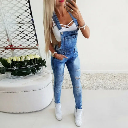 Casual Denim Jumpsuit Summer Ladies Long Pants Rompers Women Jumpsuit Overalls Ripped Jeans Strappy Off Shoulder Boyfriend Jeans