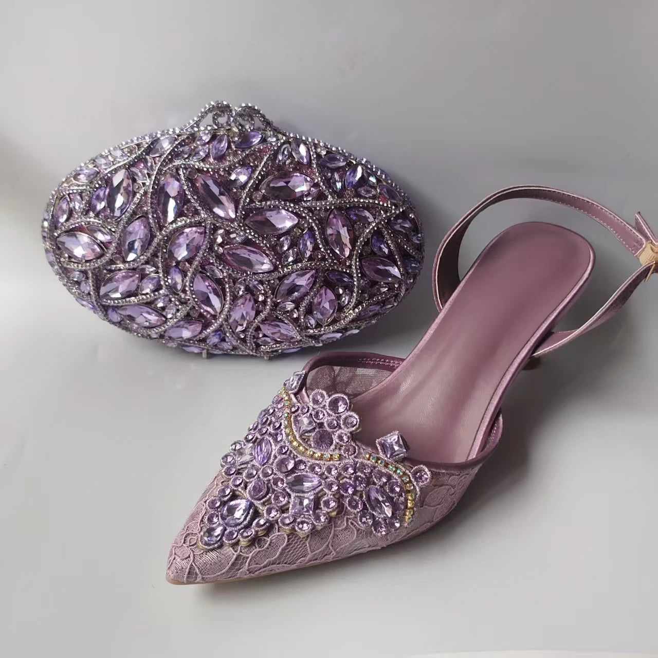 INSIGHTLINK Lady Stones Shoes and Bag Sets for Evening Purses Party Rhinestone Luxury Heels Sandals Set for Party Elegant Pumps
