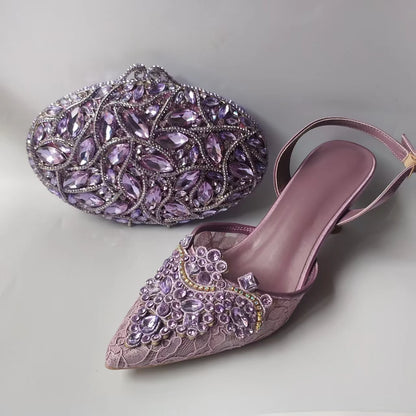 INSIGHTLINK Lady Stones Shoes and Bag Sets for Evening Purses Party Rhinestone Luxury Heels Sandals Set for Party Elegant Pumps