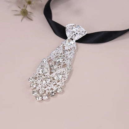 Diamond Tie Man Nacklace Personality Crystal Neckties Wedding Gentleman Metal Diamond Tie Clip Luxury Men Collar Accessories