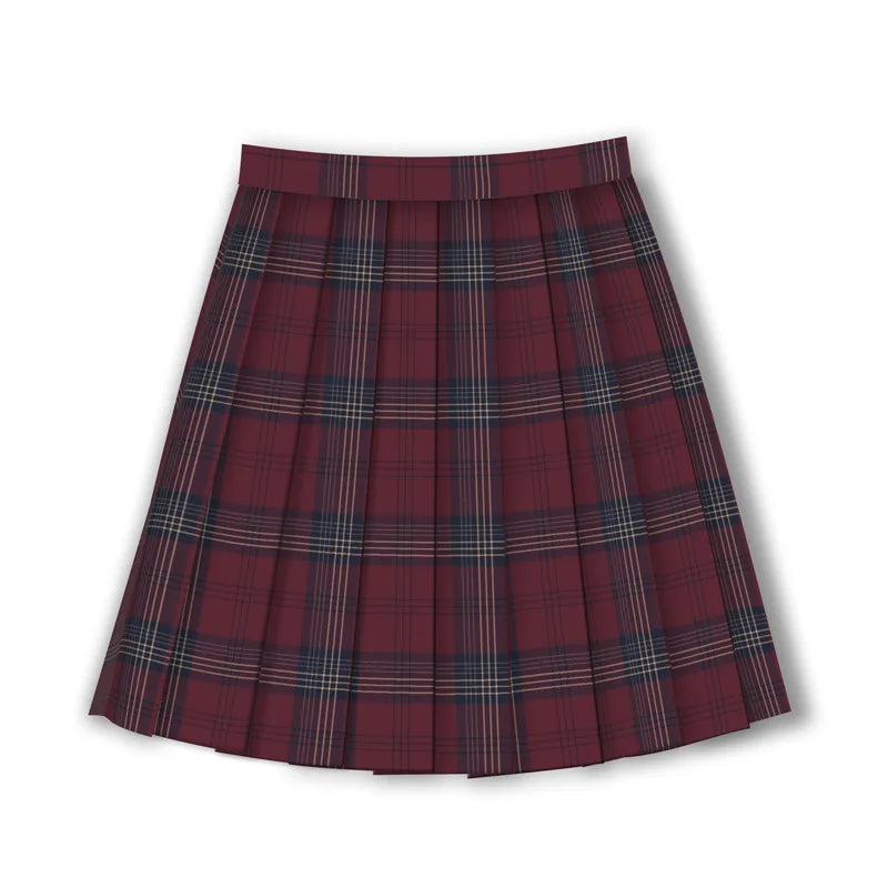 Cosplay School Uniform for Girls Japanese Students JK Uniform Short-sleeved shirt, Red Checked Skirts