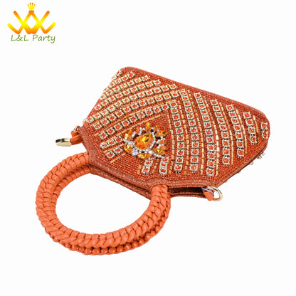 Orange Color New Arrivals Italian Design Nigerian Women Shoes and Bag Set Pointed Toe Slipper with Shinning Crystal for Party
