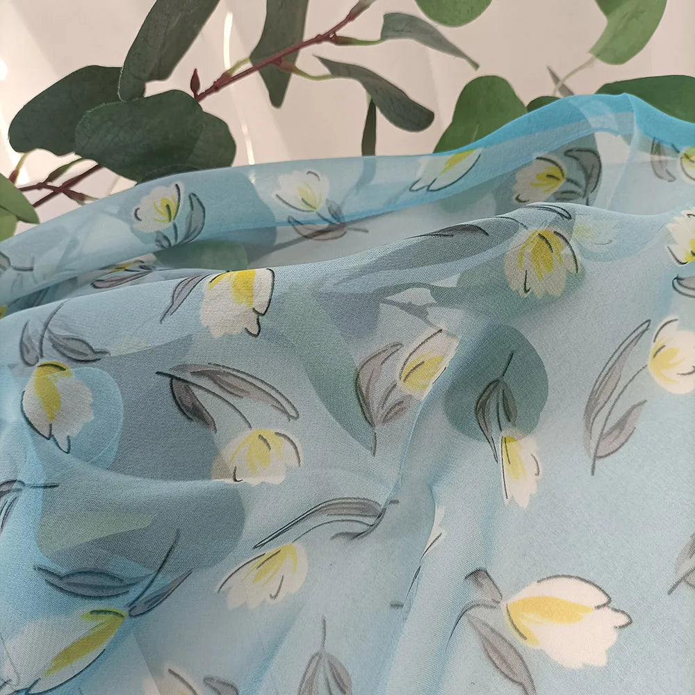 Magnolia Flower Print Women Elegant Chiffon Georgette Bandana Scarf Summer Beach Sunscreen Thin Hijab Headband Shawl