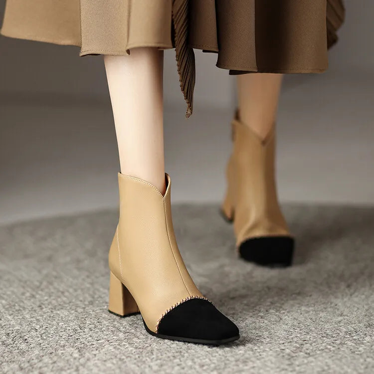 LeShion Of Chanmeb Natural Genuine Leather Boots Luxury Brand Designer Mix-color Kid Suede Ankle Boot Ladies Autumn Winter Shoes