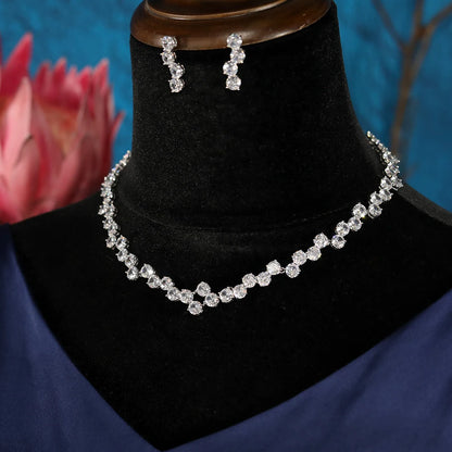 Cubic Zirconia Circular Necklace And Earring For Women Fashion Elegance Wedding 2pcs Jewelry Sets Luxury Bridal Accossories