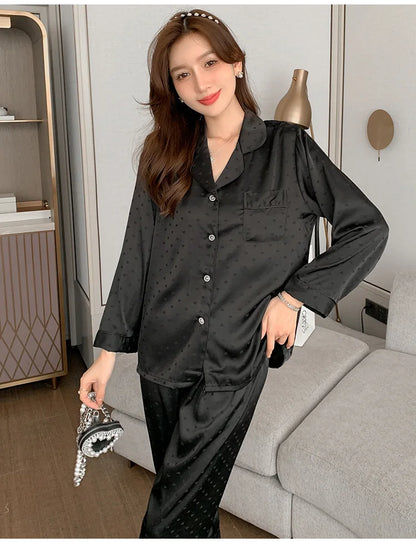 Women's New Arrival Silk-Feel Ice-Silk Lightweight Long-Sleeve Pajama Set Two-Piece Comfortable Homewear Suit