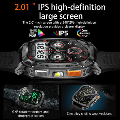 New 1400 mAh Battery Military Smartwatch Men IP68 Waterproof Flashlight Health Monitor Sports Call Smart Watch For iOS Android