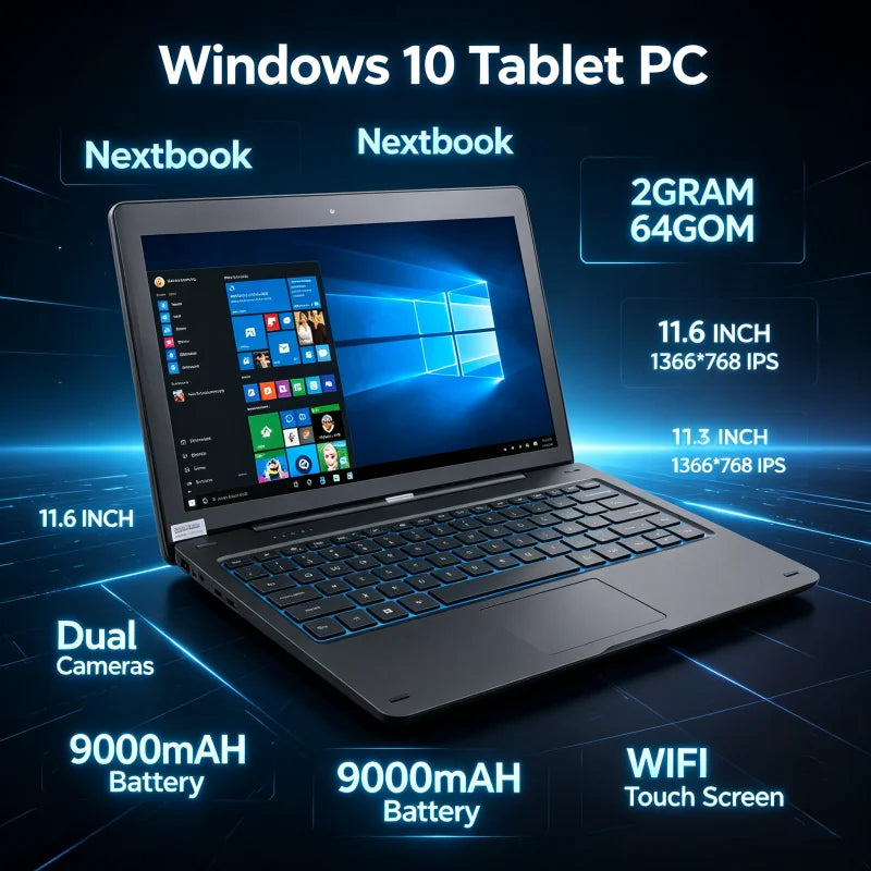 Hot Sales 11.6'' Windows 10 Tablet PC 2GB DDR+64GB 2 In1 Docking Keyboard G12 Z8350 CPU 1366*768 IPS Touch Quad Core Dual Camera