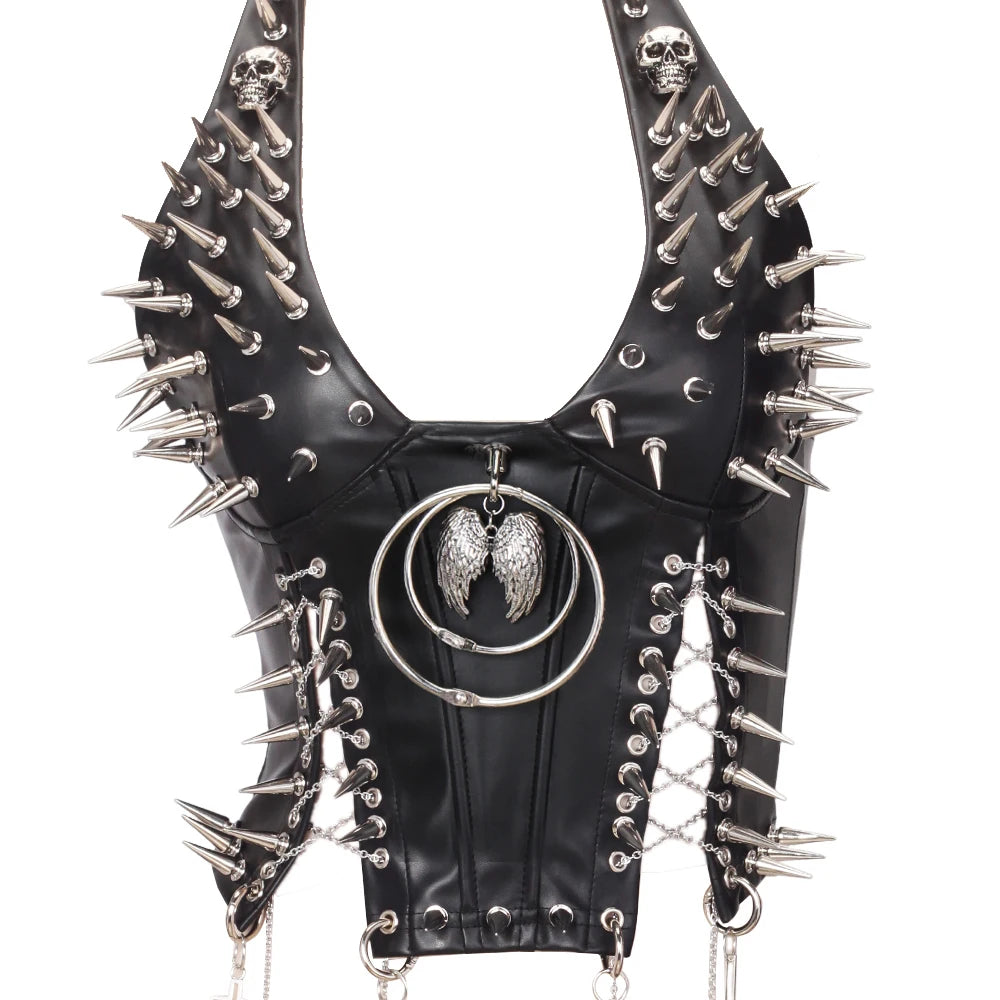 Goth Top Y2K Clothes Women's Tanks Emo Clothing Gothic Boho Tops with Spikes Punk Rock Teens Festival Spiked Bra Grunge T Shirt