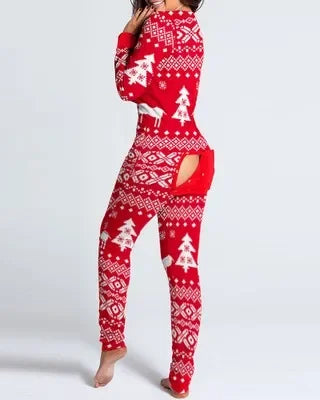 New Women Pajamas Sexy V-neck Jumpsuit Plaid Casual Long Sleeve Pyjama Button-down Front Functional Buttoned Flap Sleepwear