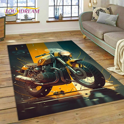 Motocross Modern retro Motorcycle Carpet Rug for Bedroom Living Room Home Sofa Decoration,Children Game Large Decor Floor Mat