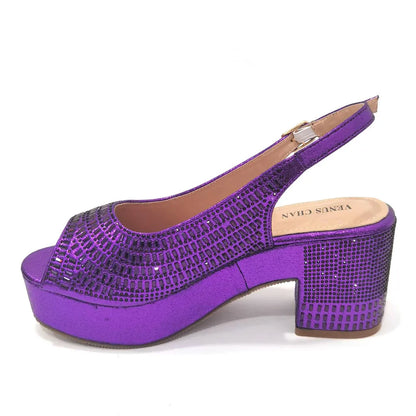 High Heels 2024 Women's Purple Luxury Designer Split Square Toe Rhinestone Wedding Shoes and Wedding Set