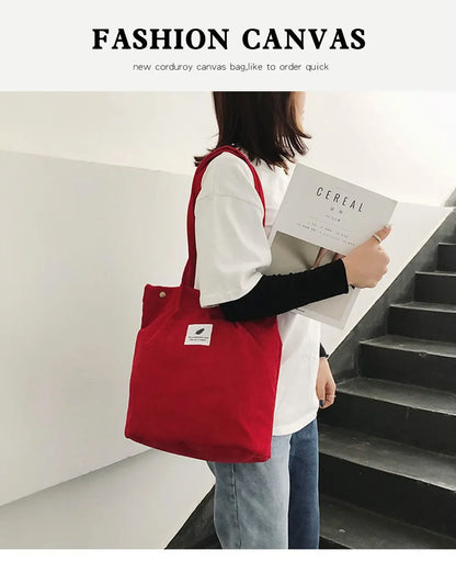 Corduroy Bag Handbags for Women Shoulder Bags Female Soft Environmental Storage Reusable Girls Small and Large Shopper Totes Bag