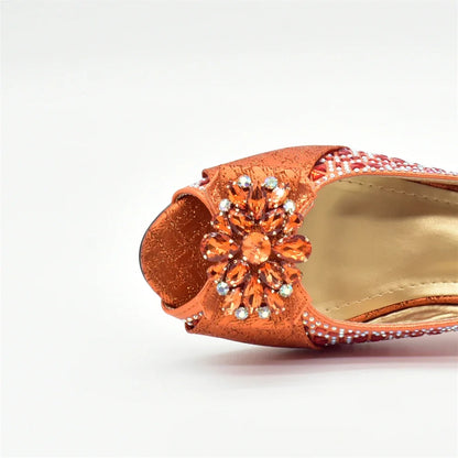 Matching Nigerian Party Shoes and Bags for Ladies Elegant Heeled Shoes for Women Rhinestone Design Italian Shoe and Bag Set