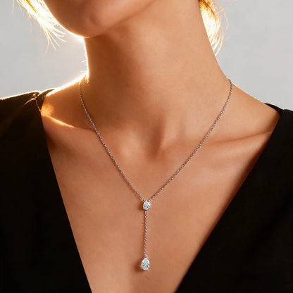 Smyoue 18k Plated Pear Cut All Moissanite Necklace Pendant 2 Gems Luxury Water Drop Jewelry Women Girls Real 925 Sterling Silver