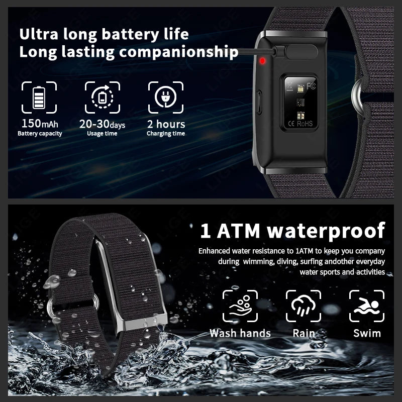 LIGE Smart Watch Men Women Fitness Smart Bracelet Sports Band Heart Rate Blood Pressure Monitor Waterproof Multifunction Watches