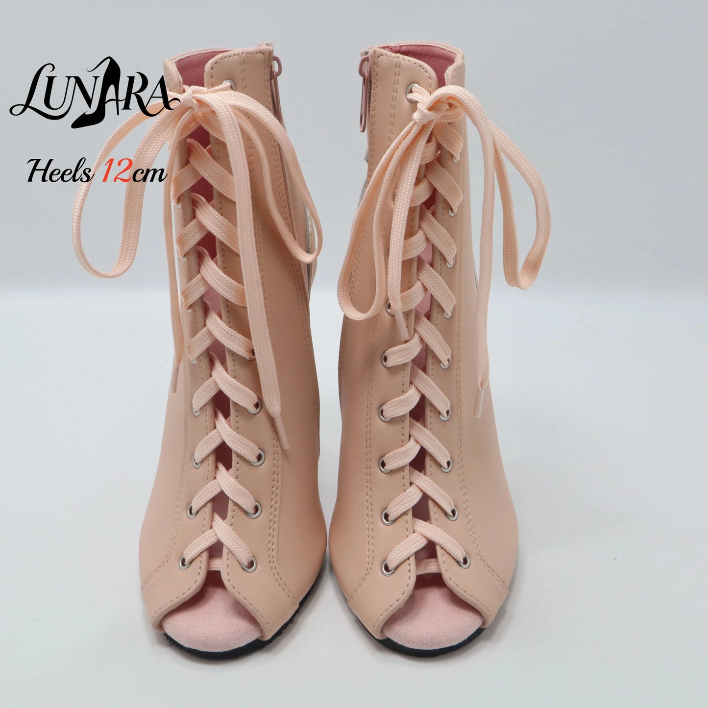 12cm/5Inch Plus size Beige PU Leather Lace-up Side zipper Peep toe High Stilettos Ankle boot Pole dancing Nightclub Rave Parties