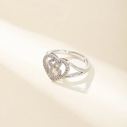 White Zircon 26 Letters A-Z Love Heart Open Adjustable Rings For Women Gold Silver Color Wedding Band Jewelry Mother's Day Gifts