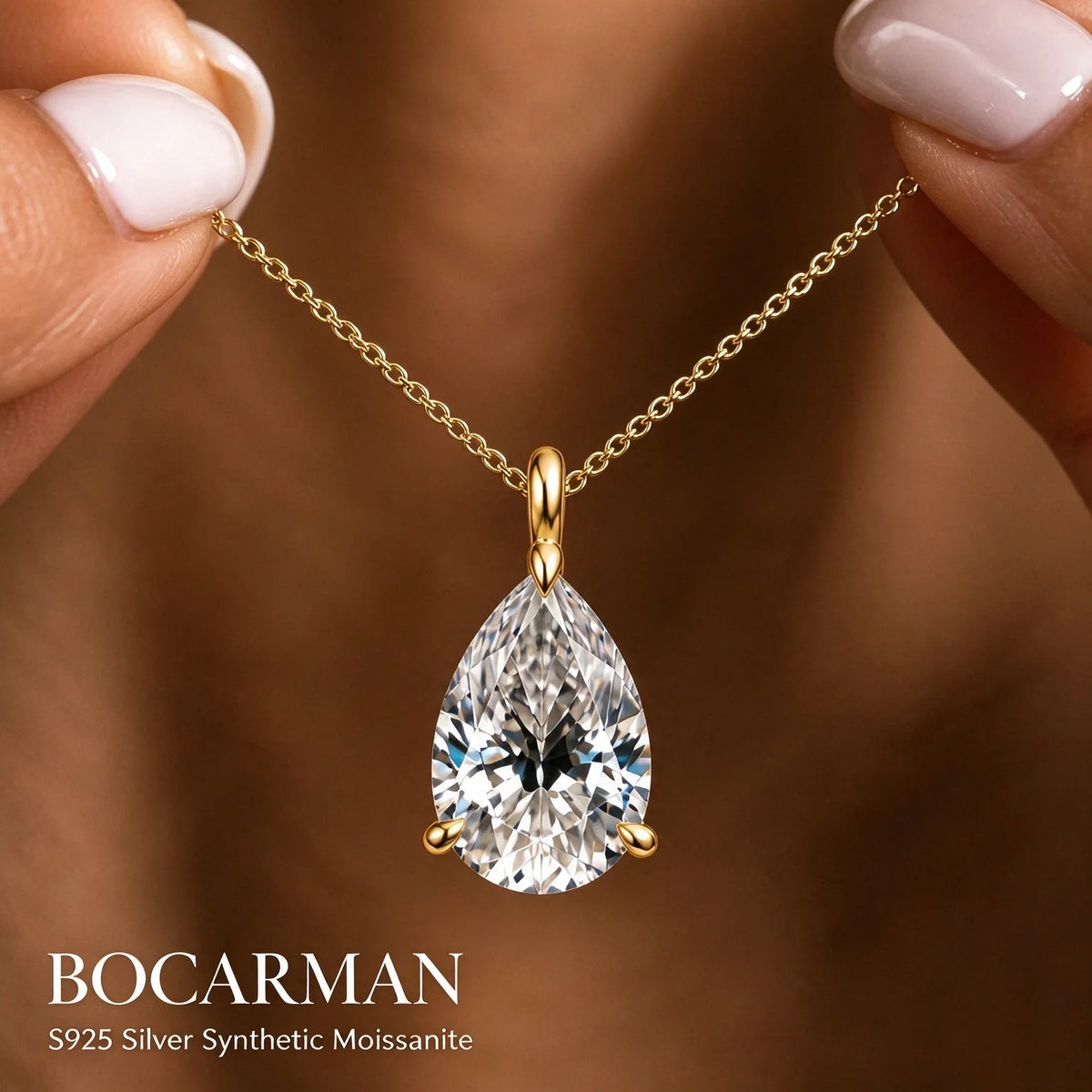 Bocarman S925 Sterling Silver Pear Cut Moissanite Pendant with GRA Certificate D Color VVS1 Teardrop Brilliant Sparkle Feminine