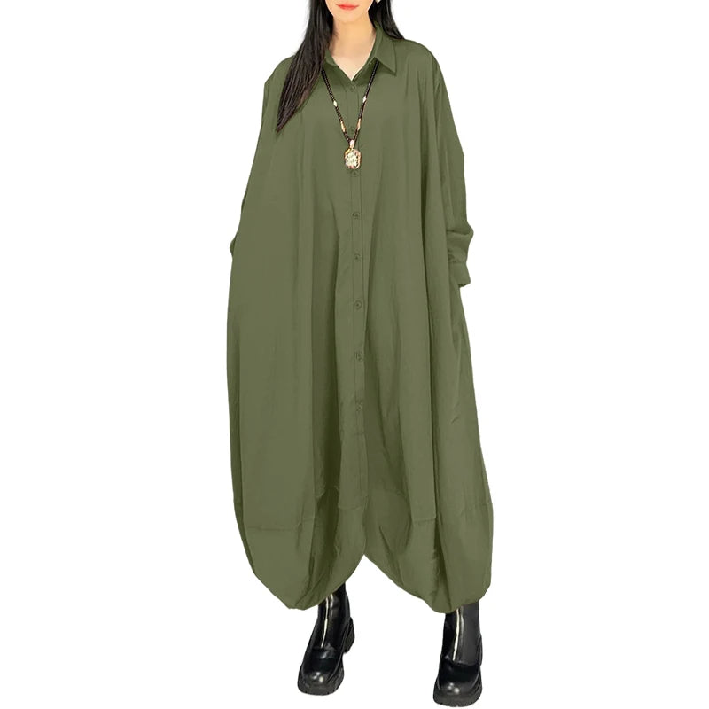 ZANZEA Women's Oversized Jumpsuits Collared Long Sleeves Button Up Drop-Crotch Harem Pant Overalls Casual Streetwear Playsuits