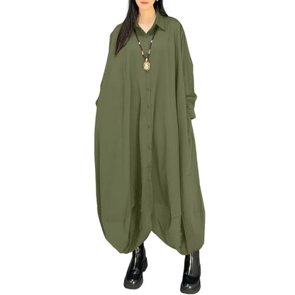 ZANZEA Women's Oversized Jumpsuits Collared Long Sleeves Button Up Drop-Crotch Harem Pant Overalls Casual Streetwear Playsuits