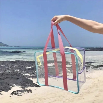 Large Capacity PVC Transparent Jelly Handbags Washing Bag Summer Outdoor Beach Tote Waterproof Swimming Storage Bag