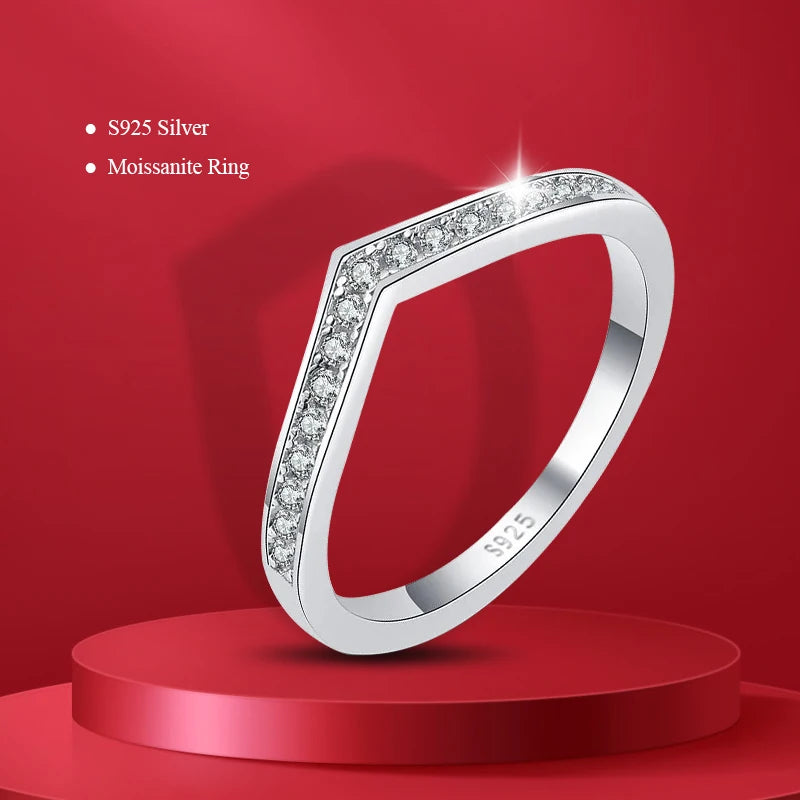 Moissanite Ring 100% Pass Diamond Tester Pen Matching Wedding Diamond Band for Women 925 Sterling Silver Female Single Tail Ring