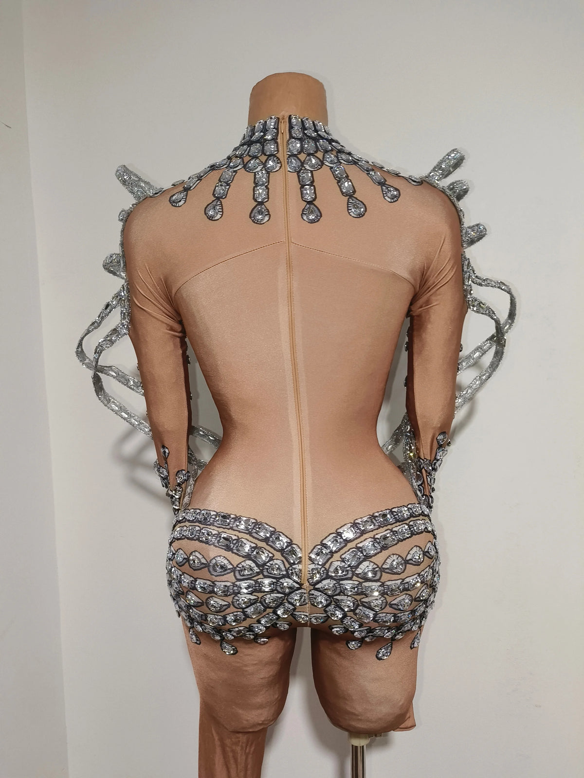 Women Sexy Sparkly Diamond Long Sleeves Spandex Stretch Jumpsuit Evening Birthday Party Bar Nightclub Dancer Stage Show Clothing
