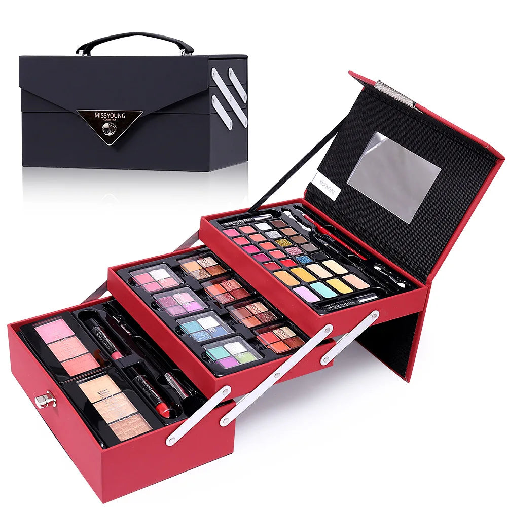 Portable Makeup Case Set Eyeshadow Lipstick Eyeliner Lip Liner Blush Complete Facial Cosmetic Kit, Ideal Holiday Gift Makeup Set