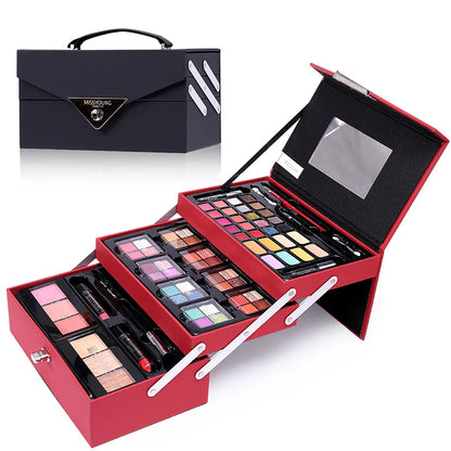 Portable Makeup Case Set Eyeshadow Lipstick Eyeliner Lip Liner Blush Complete Facial Cosmetic Kit, Ideal Holiday Gift Makeup Set