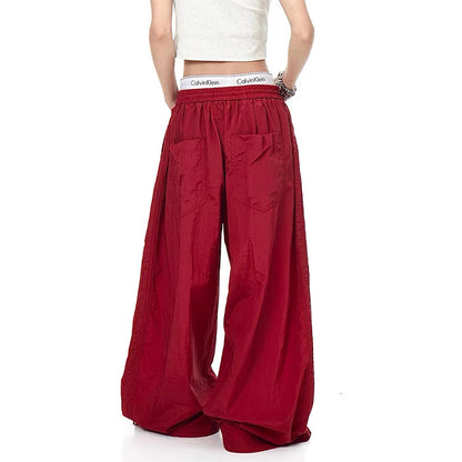 Women's Red Goth Sweatpants Baggy Parachute Pants Harajuku Oversize Dance Pants Japanese 2000s Style Y2k Vintage Emo Trousers