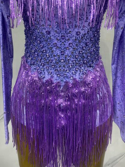 Sparkly Rhinestones Sequins Tassels Bodysuit for Women Sexy Performance Dance Costume Singer Dancer Leotard Show Stage Wear