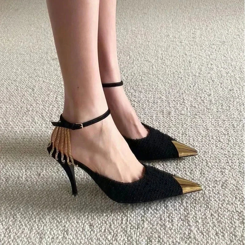 Stiletto Pointed Toe Sandals for Women 2025 Luxury Footwear Vintage Sandal Summer Offers Pvc Cheap Liquidation Woman Shoes Sale