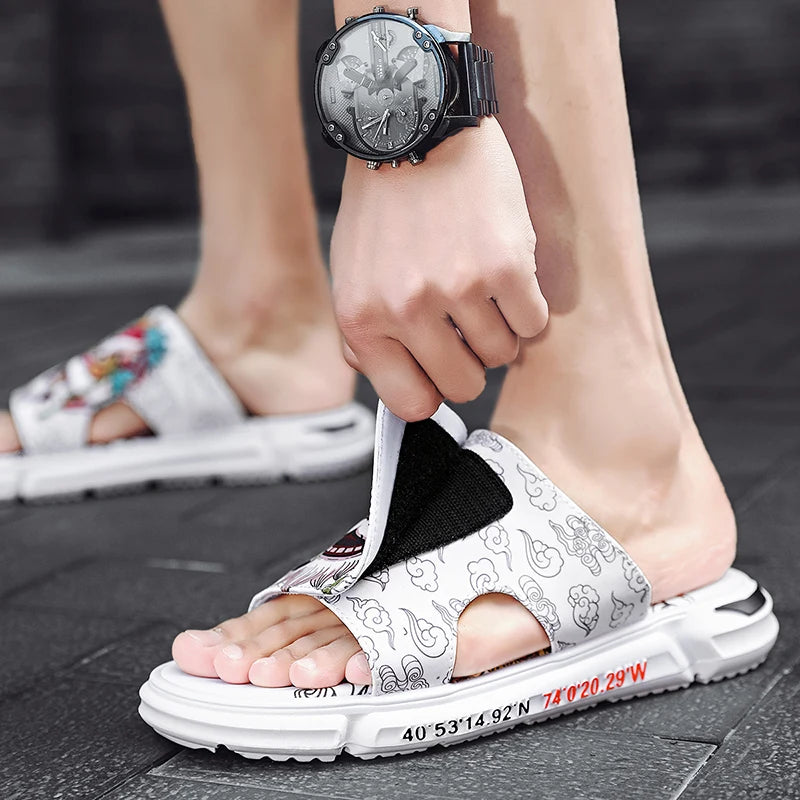 Ngouxm Summer Youth Slippers Men Unique Design High Quality Slippers Non-Slip Outside Flip Flops Thick-Soled Toe Sandals