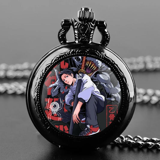 Okkotsu Yuta Glass Dome Chain Quartz Pocket Watch Vintage Men Women Arabic Digital Dial Necklace Pendant Watches Kids Gift